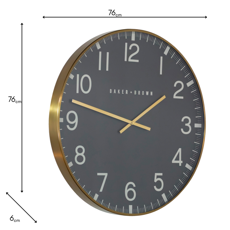 Baker & Brown 76cm Black & Brass Clock – Luxury Wall Wall Clock