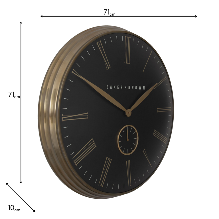 Baker & Brown Black & Brass Clock 72cm – Modern Wall Clock