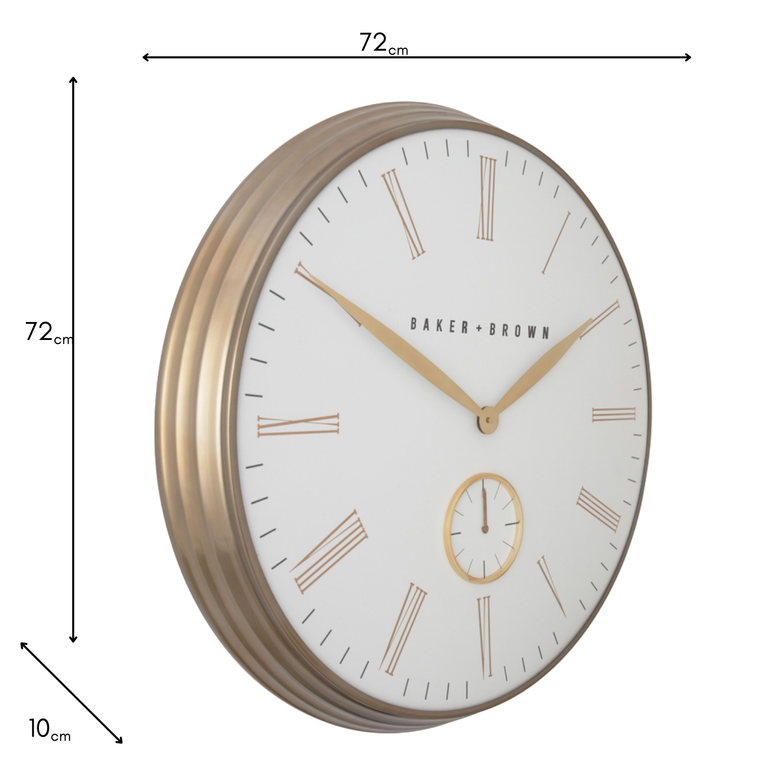 Baker & Brown White & Brass Clock 72 cm – Modern Wall Clock