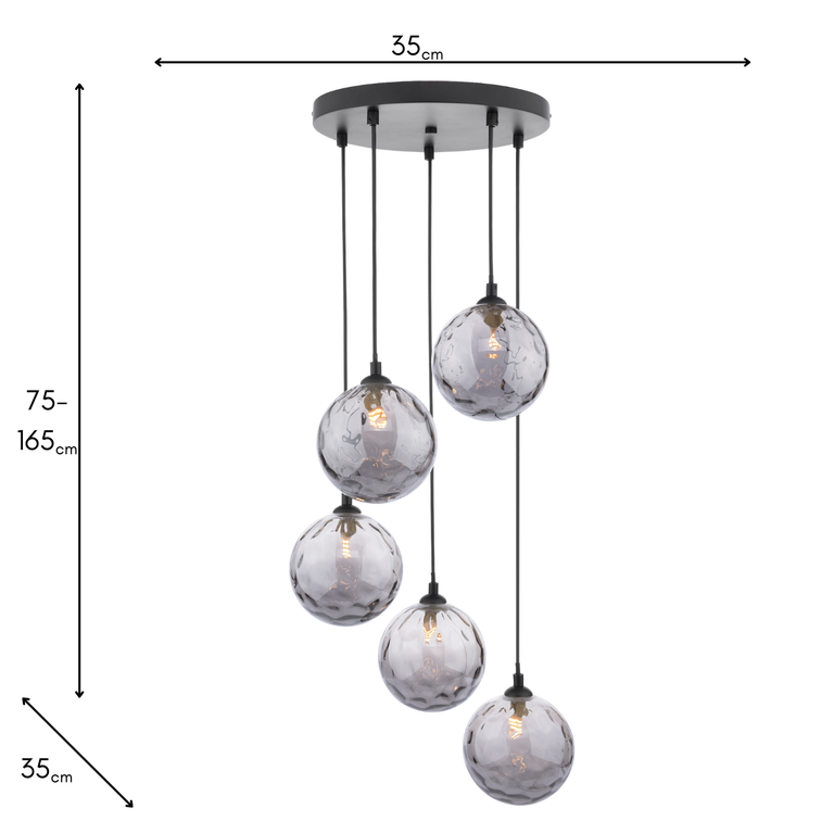 Federico 5 Light Cluster Pendant Black/Smoked Dimpled Glass - Lighting