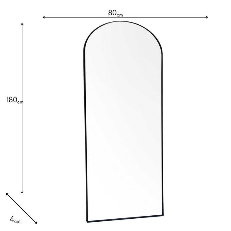 Modena Arch Leaner Mirror Black – Full Length Floor Mirror 80x180cm