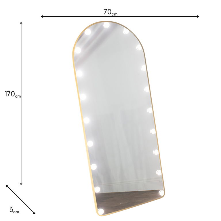 Modena Cheval Gold Arch Mirror with LED Bulbs – Full-Length Mirror