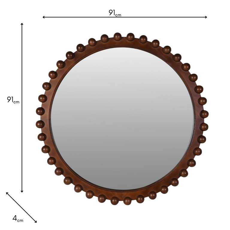 Conker Brown Round Wall Mirror – Wooden Frame for Elegant Decor