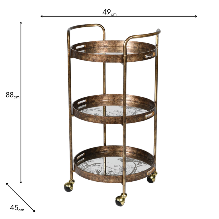 Antique Gold Landscape 3 Tier Trolley – Occasional Table & Bar Cart