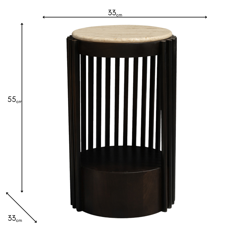 Misha Modern Side Table in Dark Travertine – Contemporary Stone Accent