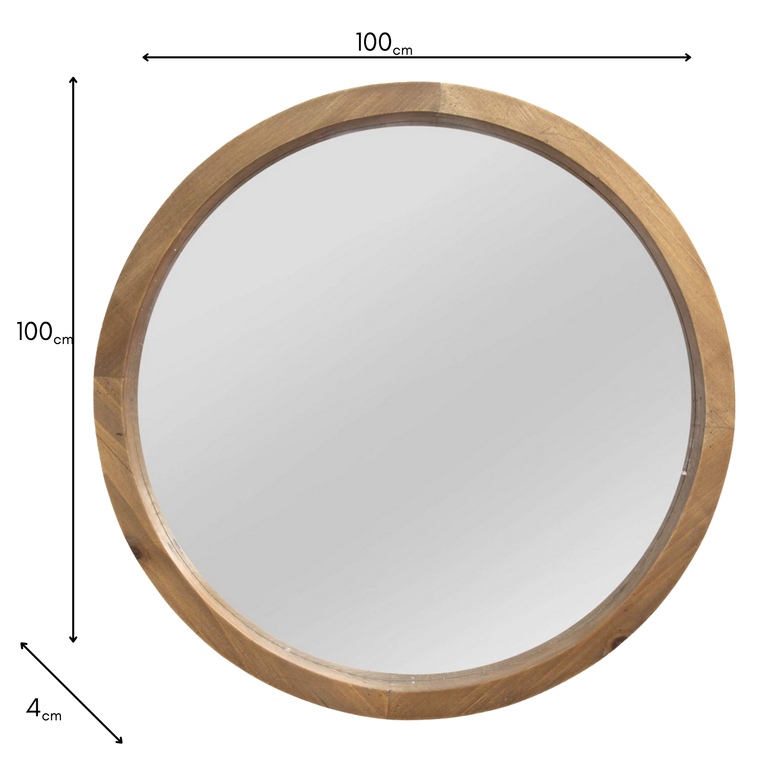 Round Wall Mirror Wood & Gold 100 cm – Modern Bedroom Furniture