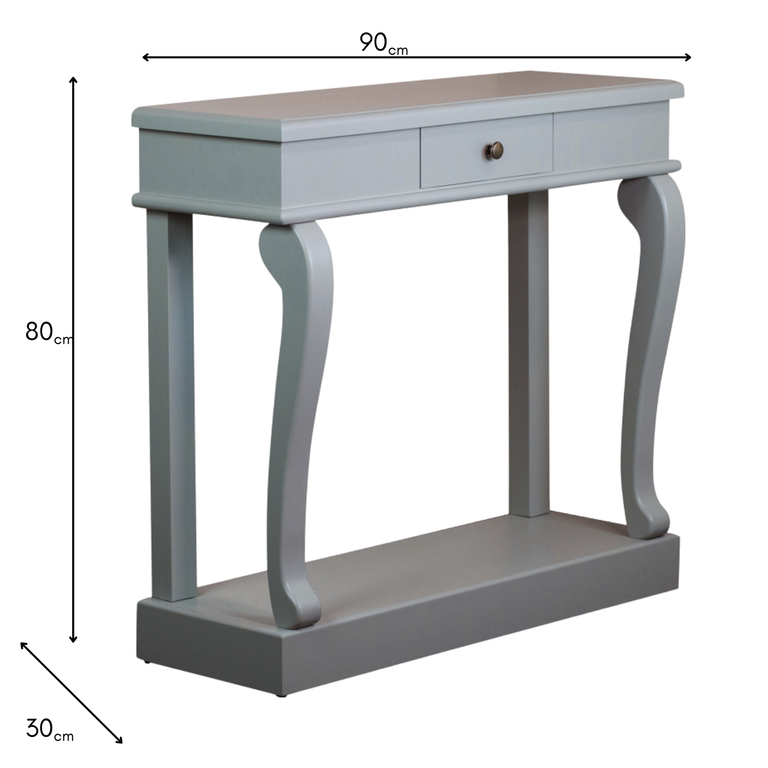 Scroll Mink 90cm Console Table with Drawer – Wooden Scroll Console