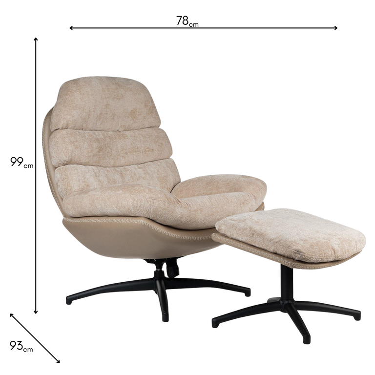 Khloe Biscuit Fabric Swivel Accent Chair with Footstool