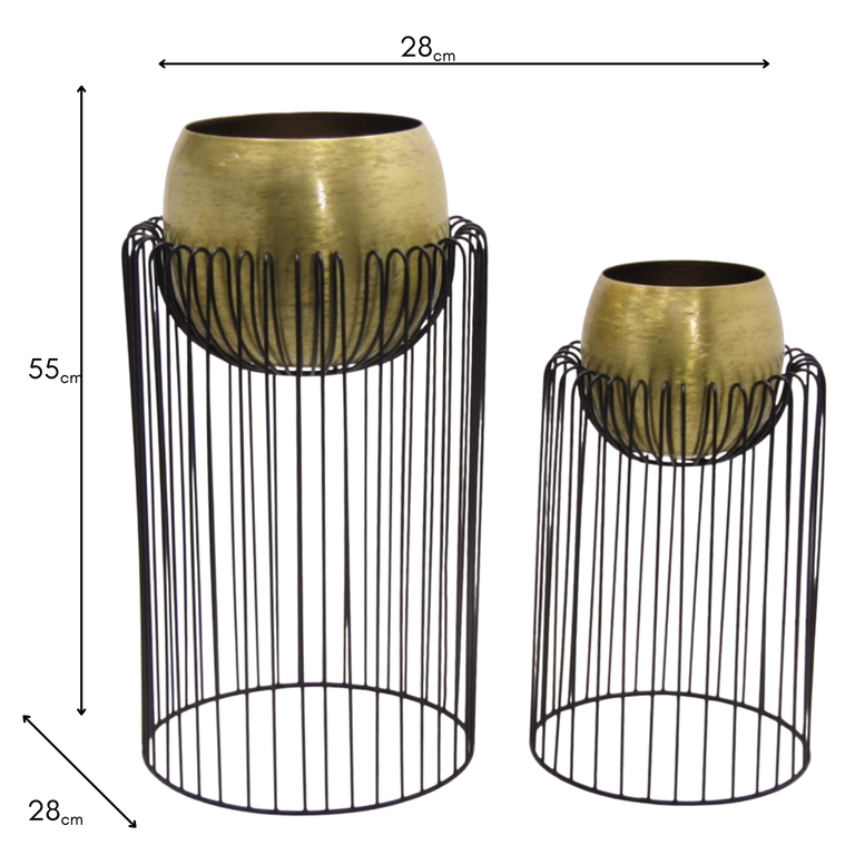 Misha Brass & Black Planters With Stand – Set of 2 Planter Pots