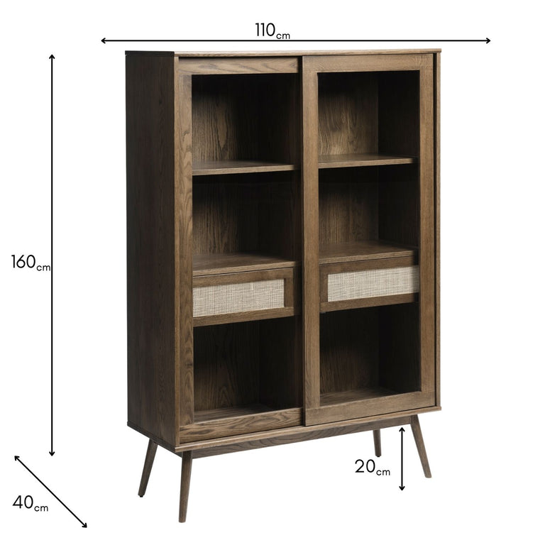 Barrali Smoked Oak Glass Display Cabinet – 110 x 160cm