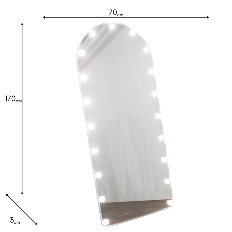 Modena Cheval White Arch Mirror with LED Bulbs – Full-Length Mirror