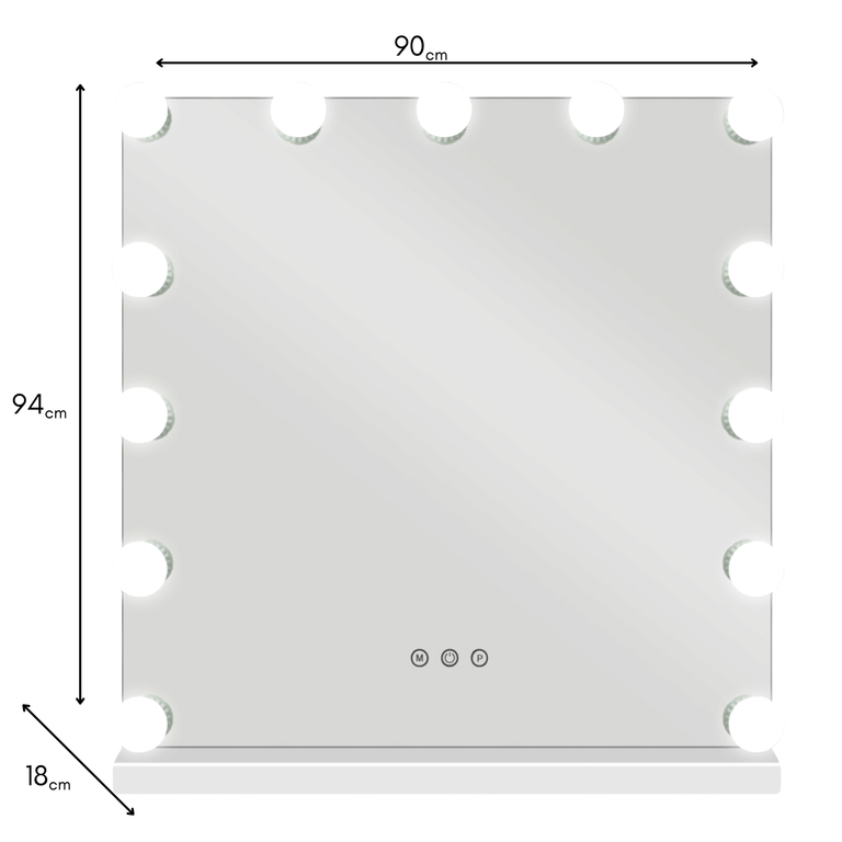 Hollywood XL Square Mirror 90 cm – LED Vanity Dressing Table Mirror