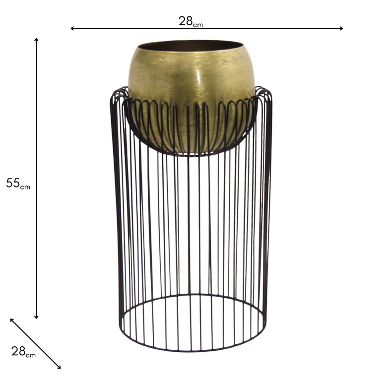Misha Brass Black Large Planter with Stand – Modern Plant Stand