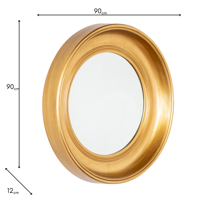 Marcella Deep Gold Round Mirror 90cm – Luxury Modern Wall Mirror