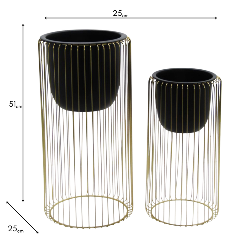 Ria Set of 2 Planters With Stand – Black & Gold Home Accessories