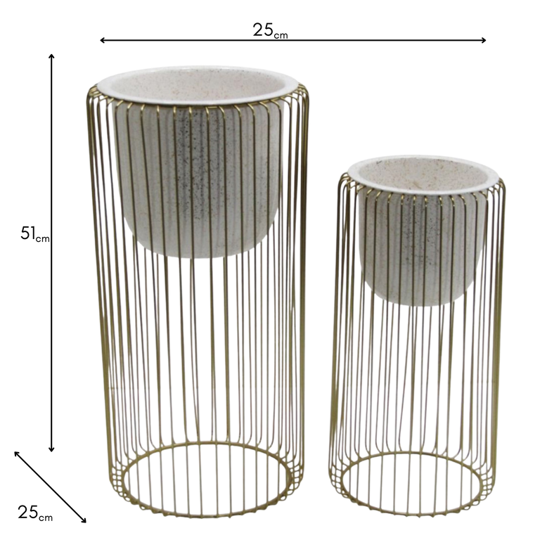 Ria Set of 2 Planters With Stand – White & Gold Home Accessories