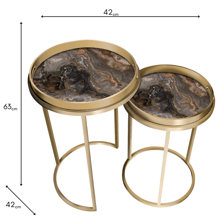 Nyra Gold Nest of Tables – Elegant Set of 2 Tray Tables for Living Room