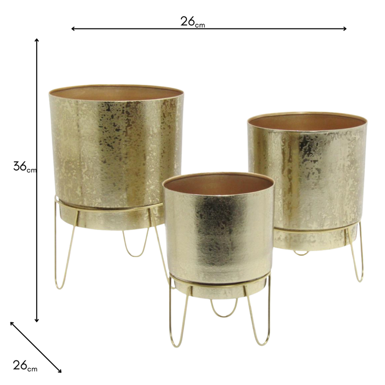 Anisha Set of 3 Planters with Stand – Gold Planter Pots Homeware