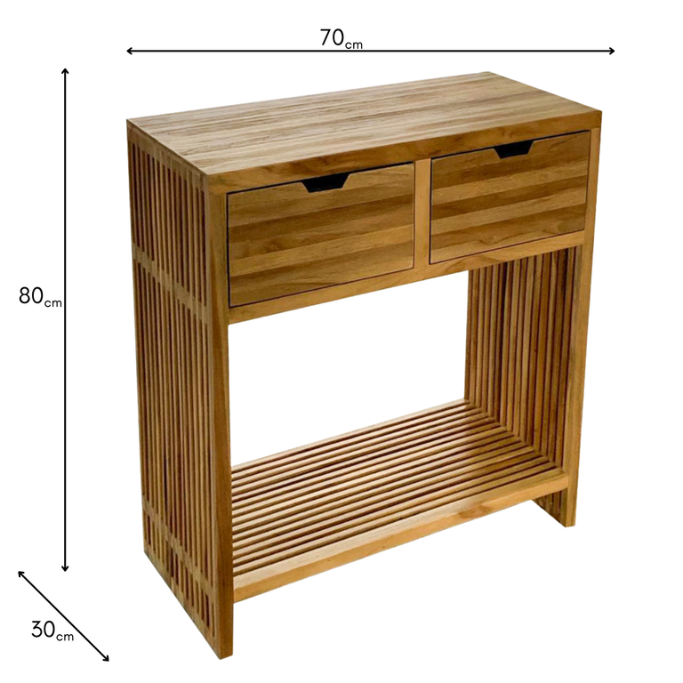 Bari 2-Drawer Teak Wooden Console Table for Living Room