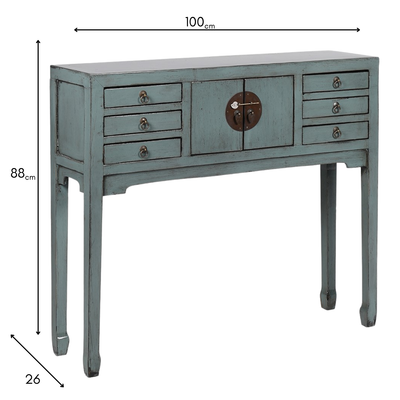 Nanxi 7 Drawer Console Table – Sage Rustic Console Table with Storage