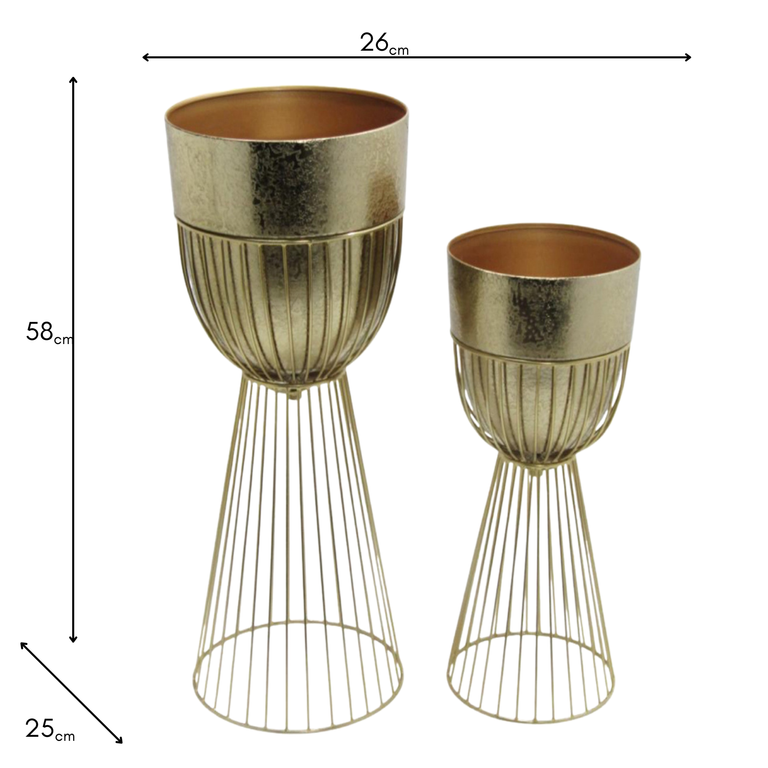 Sana Gold Planters with Stand – Modern Set of 2 Planter Pots
