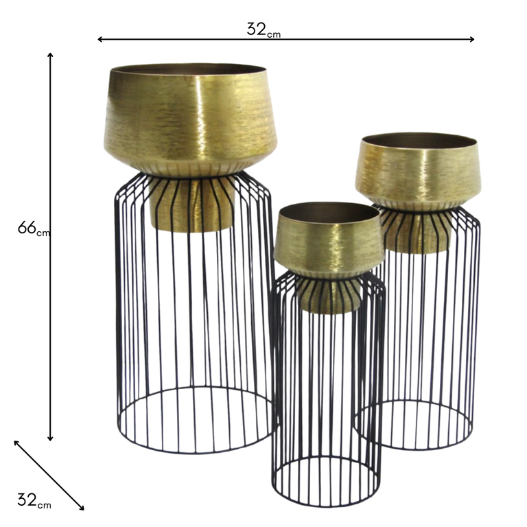 Lia Set of 3 Planters With Stand – Brass/Black Home Accessories