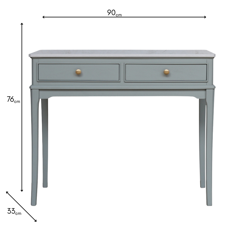 Monroe Sage Wooden Console Table with Marble Top & 2 Drawers