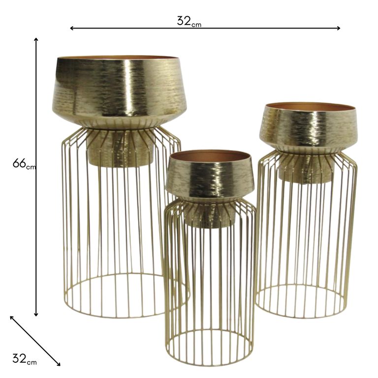 Lia Set of 3 Planters With Stand – Gold Planter Pots for Home