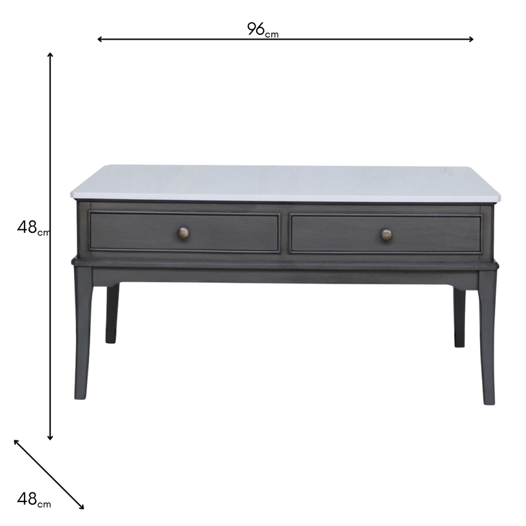Monroe Russell Coffee Table with Marble Top- Coffee Table with Drawers