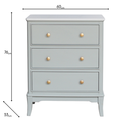 Monroe Large 3 Drawer Locker With Marble Top Sage