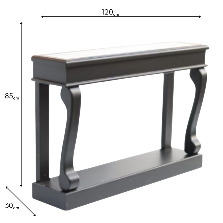 Scroll Console Table 120cm Black with Antique Mirror Top