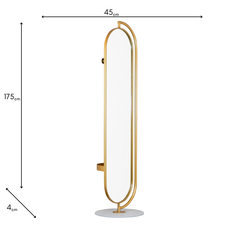Rotating Oval Mirror with Storage – Gold Frame Full Length Mirror