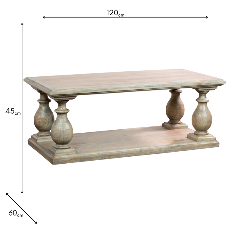 Marwood Rustic Wooden Pillars Coffee Table – Rectangle Living Room Furniture