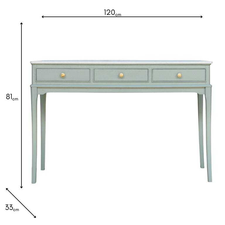Monroe Sage Wooden Console Table with Marble Top & 3 Drawers