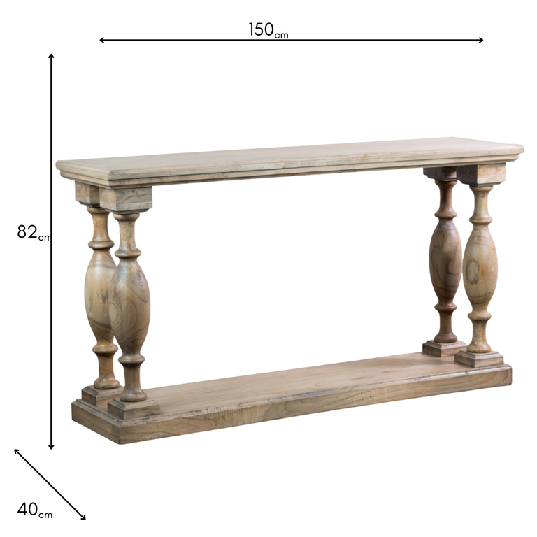 Marwood Pillars 150cm Console Table – Rustic Wooden Living Room Table