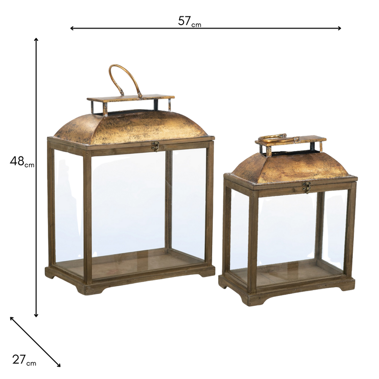 Lantern Set of 2 Gold 57cm – Wooden Lantern for Holding Candles
