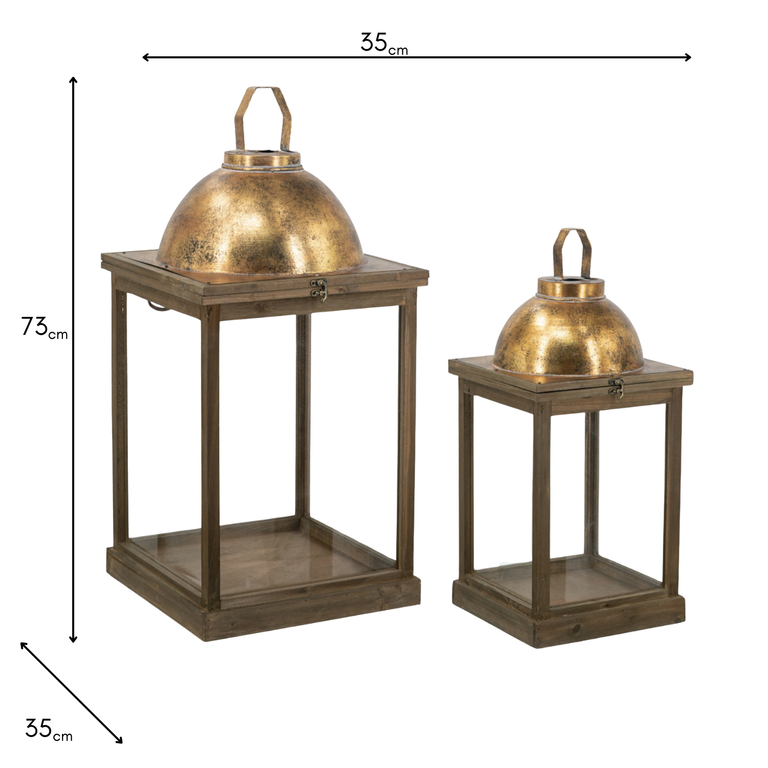Gold Lantern Set of 2 – Tall Wooden Lantern for Holding Candles (73cm)