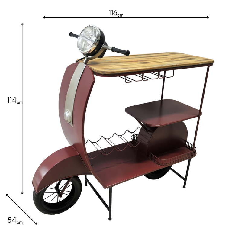 Vespa Scooter Bar Red – Vintage Bar Counter Console Table Furniture