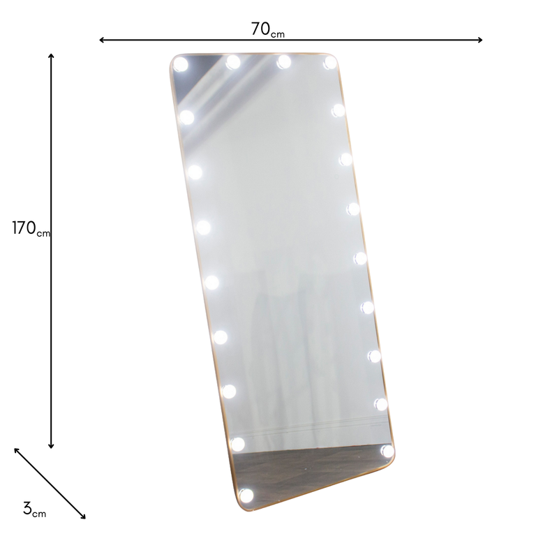 Full-Length LED Light Mirror – Gold Rectangular Mirror 170x70