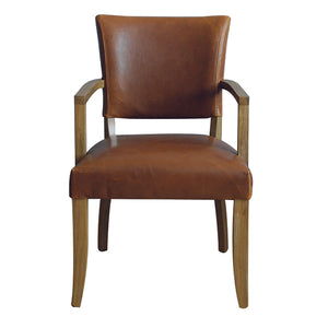A tan brown leather dining armchair for comfortable and stylish dining spaces - Duke Dining Armchair.