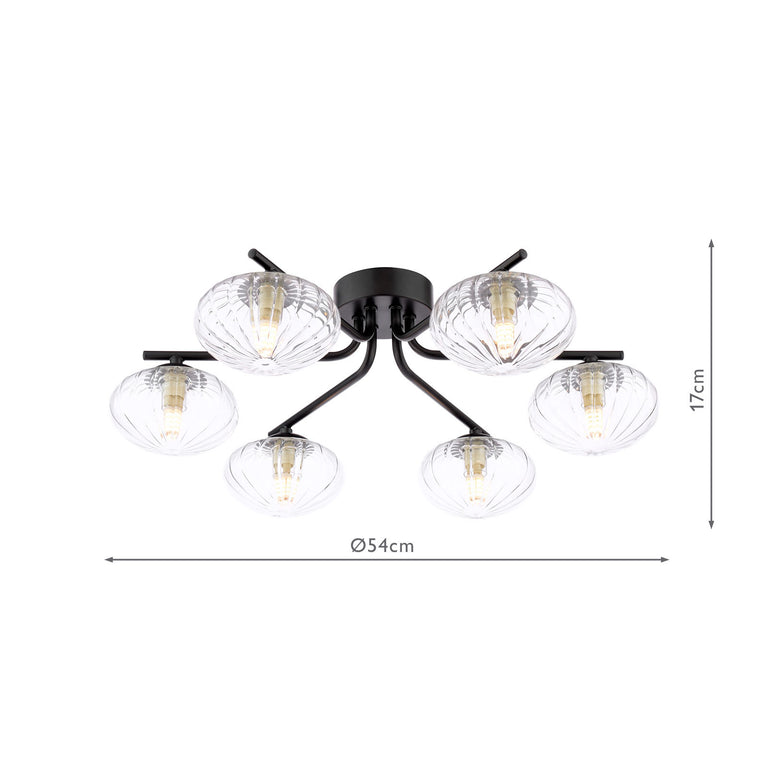 Ede 6 Light Semi Flush Matt Black with Moulded Glass