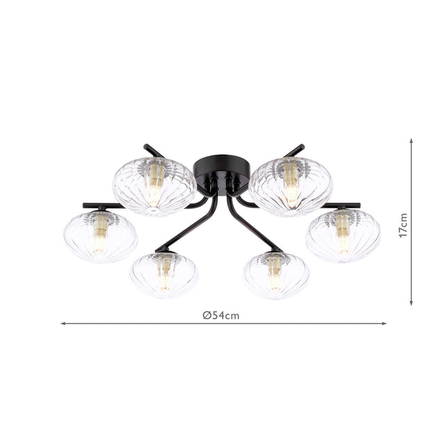 Ede 6 Light Semi Flush Matt Black with Moulded Glass
