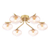 Ede six light semi flush ceiling light in satin gold with amber glass