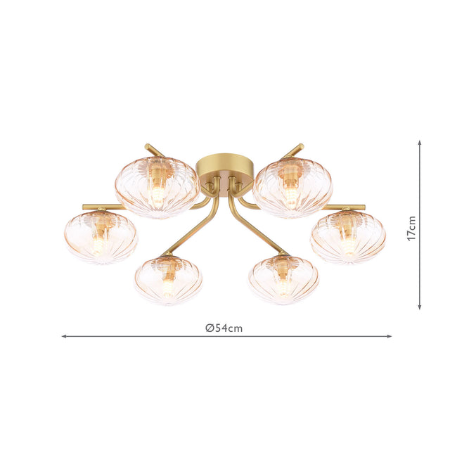 Ede 6 Light Semi Flush Satin Gold with Amber Glass
