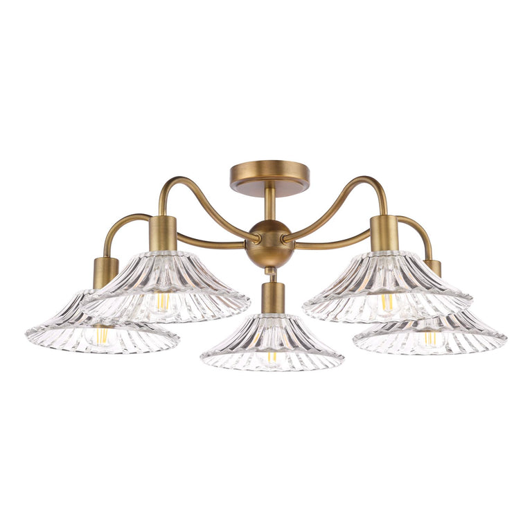 Elara 5 Light Semi Flush Antique Bronze with Metal Shades