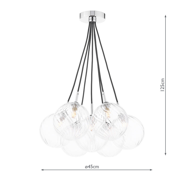 Elpis 7 Light Cluster Pendant Polished Chrome/Twisted Glass - Ceiling Hanging