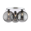 Foley 3 Light Flush Polished Chrome With Smoked Glass picture with turned on light