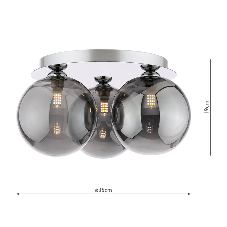 Foley 3 Light Flush Polished Chrome/Smoked Glass  - Stylish Ceiling Light