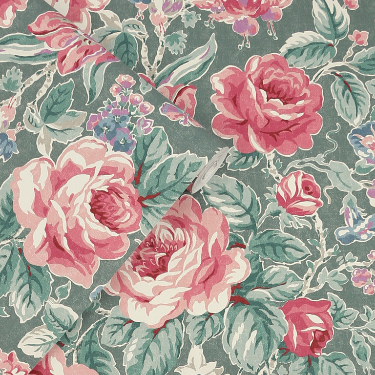 Laura Ashley Wallpaper Wild Roses Fern Green
