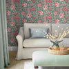 Transform your walls with the beauty of Wild Roses, a Fern Green wallpaper boasting an antique-style print.